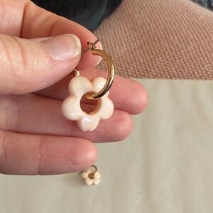 gold hoop earrings with pink flowers